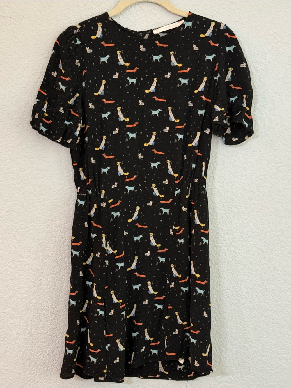 Zara Black Mini Dress with Multicolor Dog Print